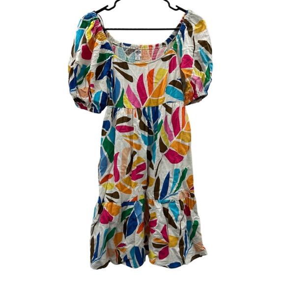 Tabitha Brown for Target Linen Blend Botanical Puff Sleeve Mini Dress Sz XS - Picture 2 of 13